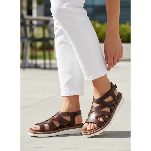 ROAN by Bed Stu Centrist Sandals Womens 10 Rust Leather Wedge Gladiator Strappy